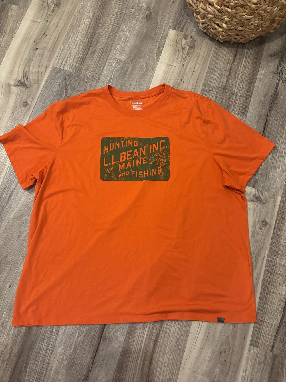 L.L. Bean Orange Graphic Hunting & Fishing Short Sleeve Tee